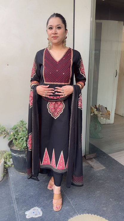 Chutney Black Digital Cotton Designer Suit