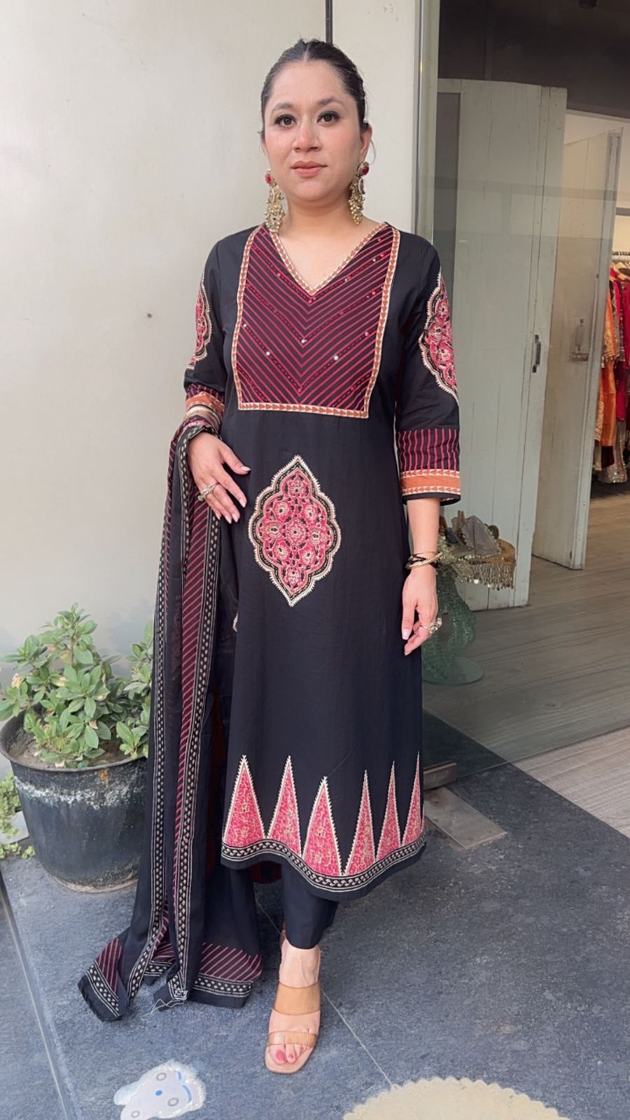 Chutney Black Digital Cotton Designer Suit