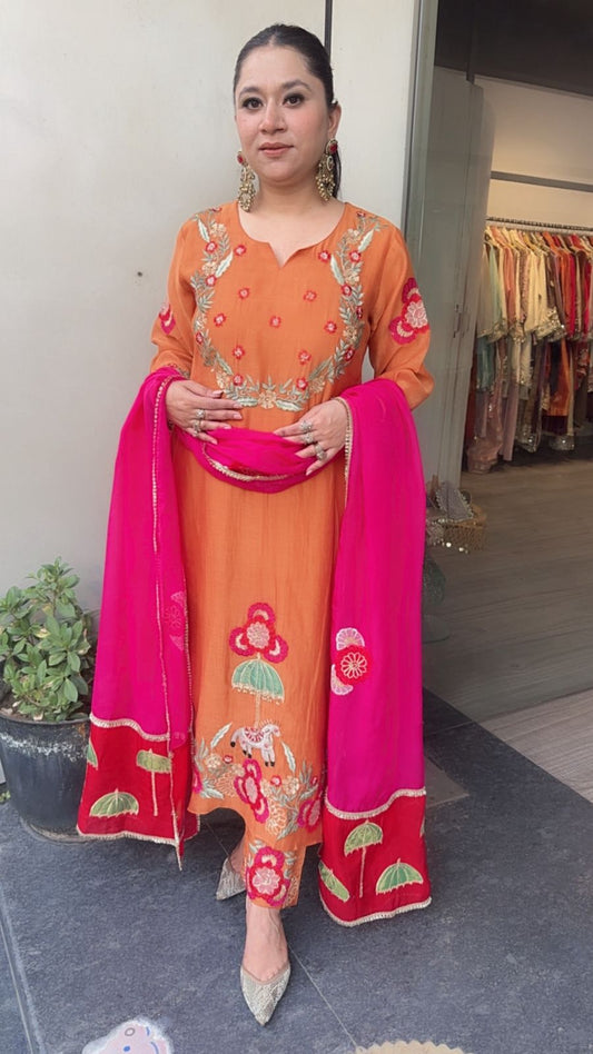 Vivah Doli Rust Embroidery Cotton Designer Suit