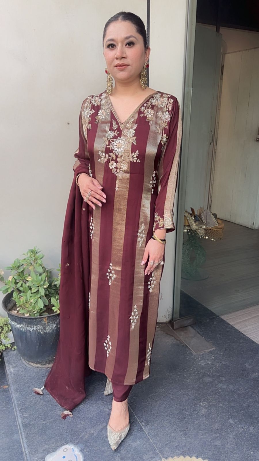 Charkha Wine Gold Hand work Designer Suit