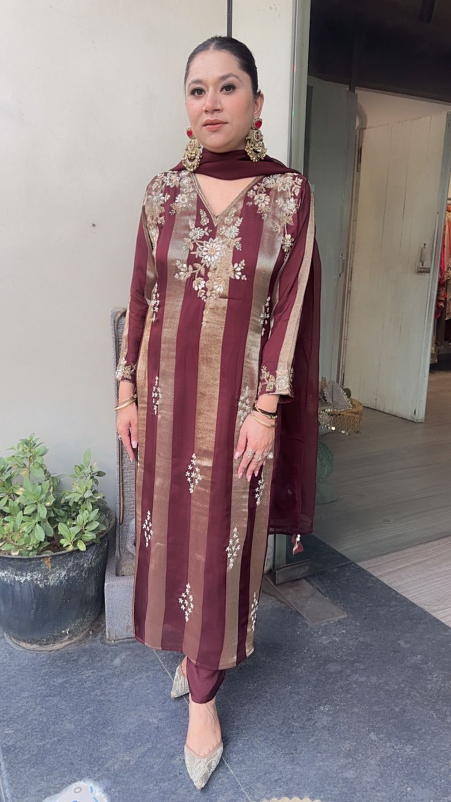 Charkha Wine Gold Hand work Designer Suit