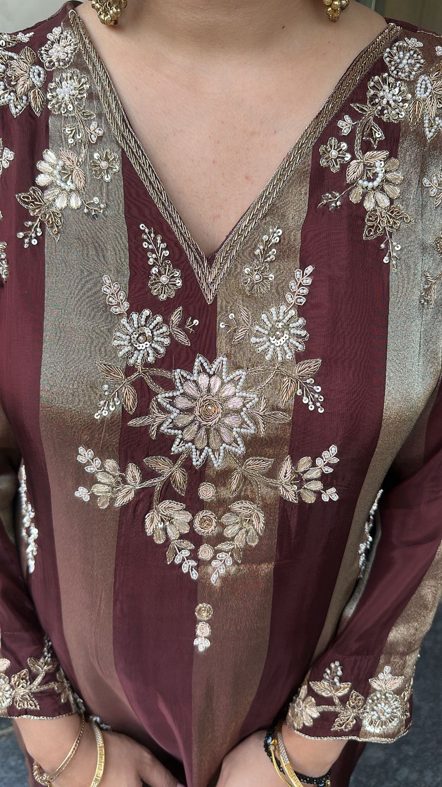 Charkha Wine Gold Hand work Designer Suit