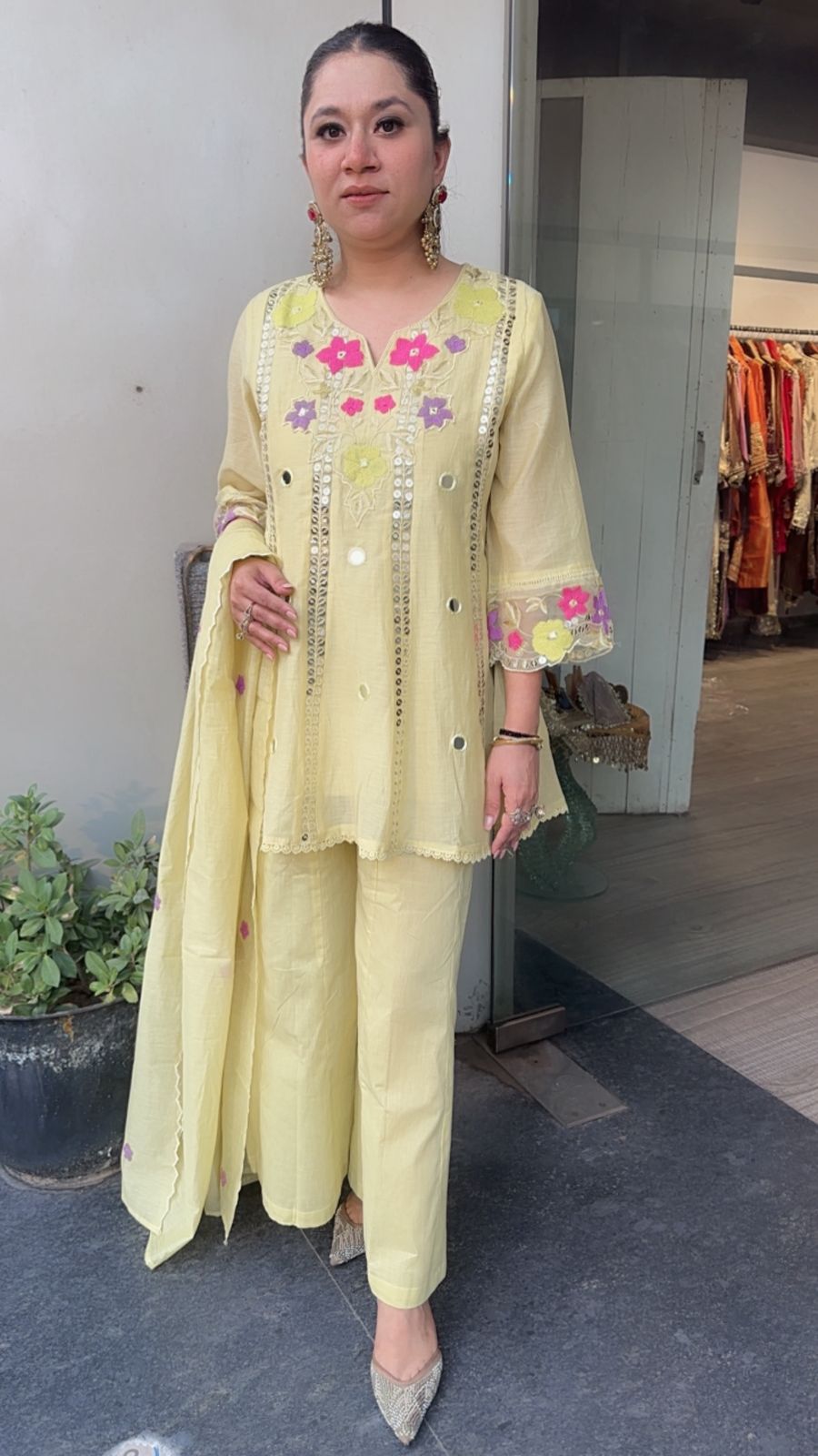 Emily lemon peplum Designer Suit