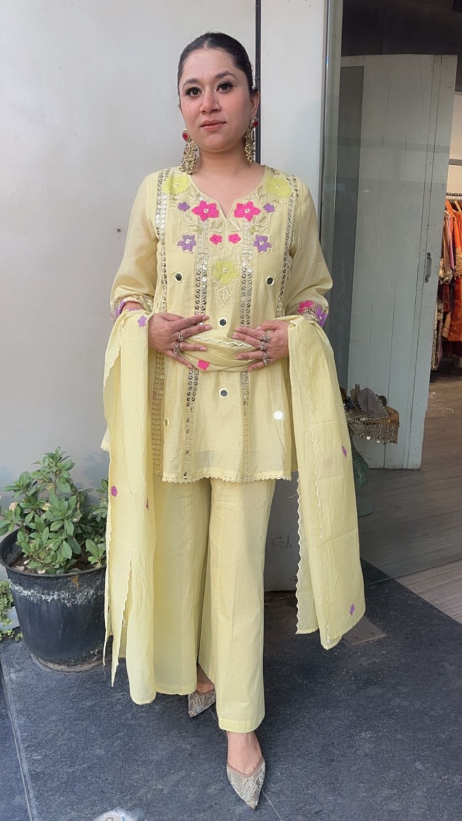 Emily lemon peplum Designer Suit