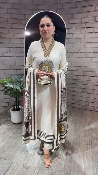 Pyaz ivory Cotton mul mul Designer Suit