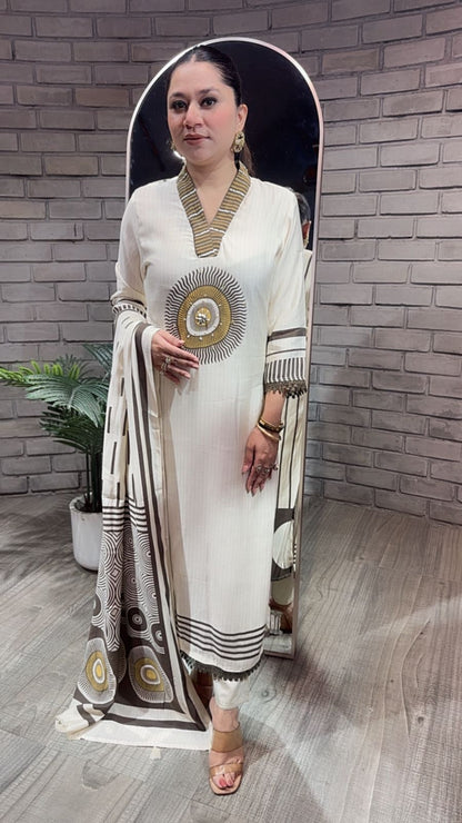 Pyaz ivory Cotton mul mul Designer Suit