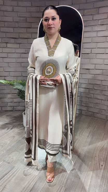 Pyaz ivory Cotton mul mul Designer Suit