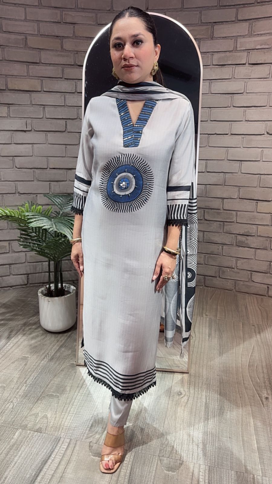 Pyaz Grey Cotton mul mul Designer Suit