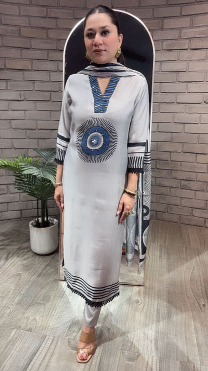Pyaz Grey Cotton mul mul Designer Suit