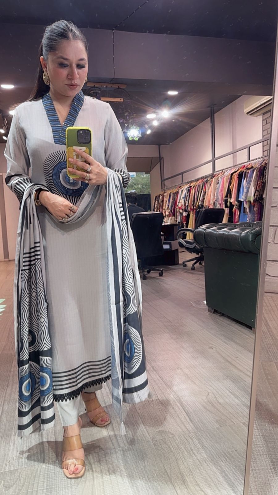 Pyaz Grey Cotton mul mul Designer Suit