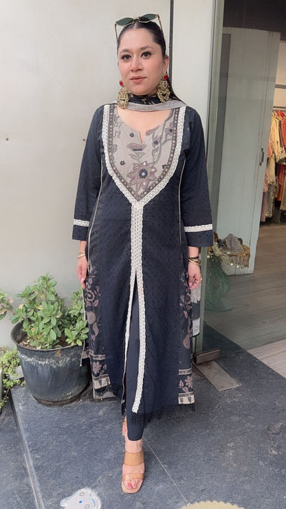 Wish Black A-line Front Cut Cotton Designer Suit