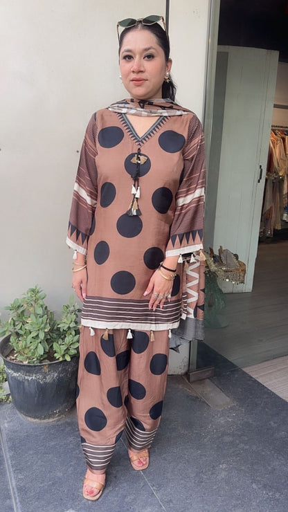 Kulfi Brown polka Digital Farshi salwar Designer Suit