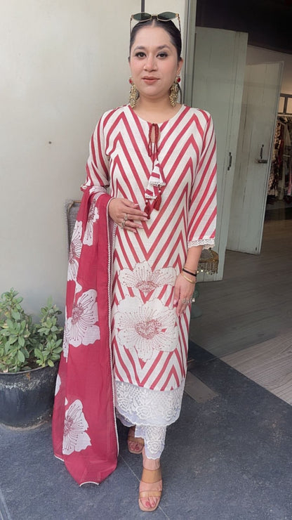 Soya Rust Zigzag Cotton Designer Suit