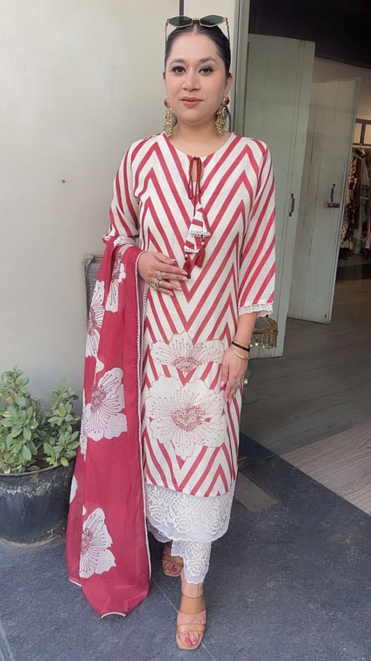 Soya Rust Zigzag Cotton Designer Suit