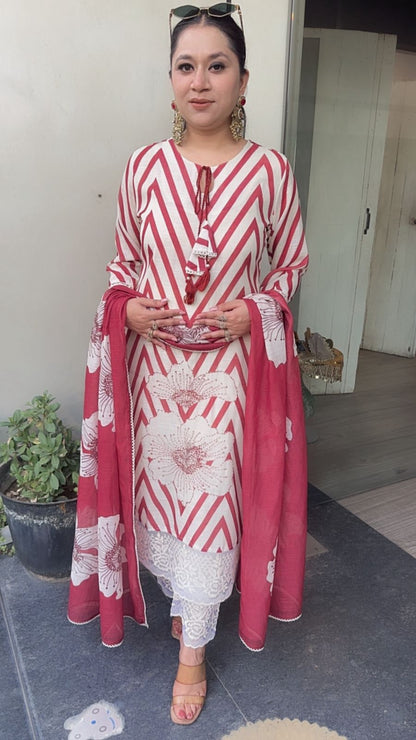 Soya Rust Zigzag Cotton Designer Suit