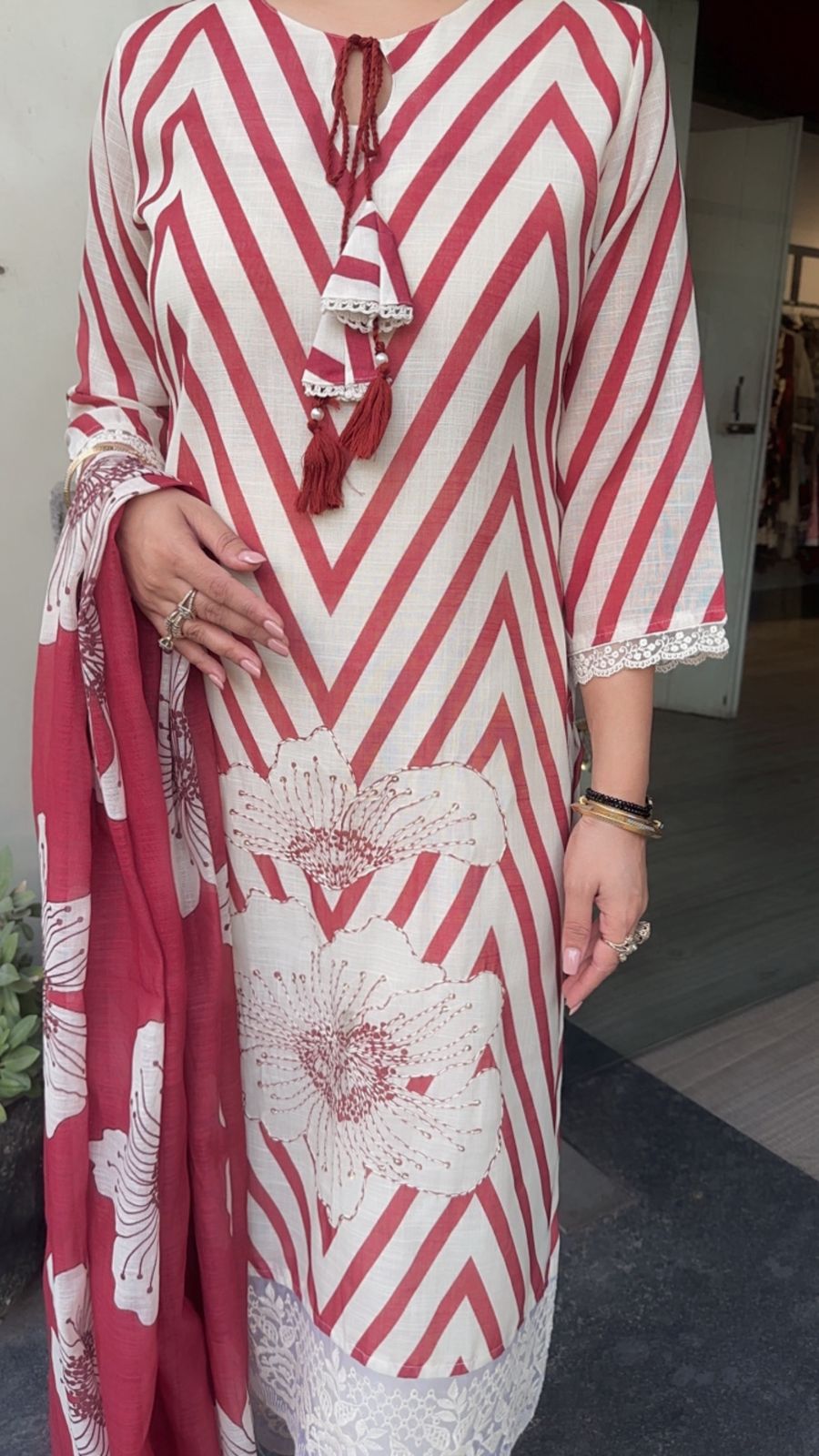 Soya Rust Zigzag Cotton Designer Suit