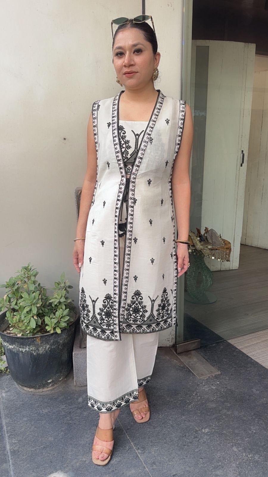 Tiara Ivory thread work 3pc Cotton Indo western outfit