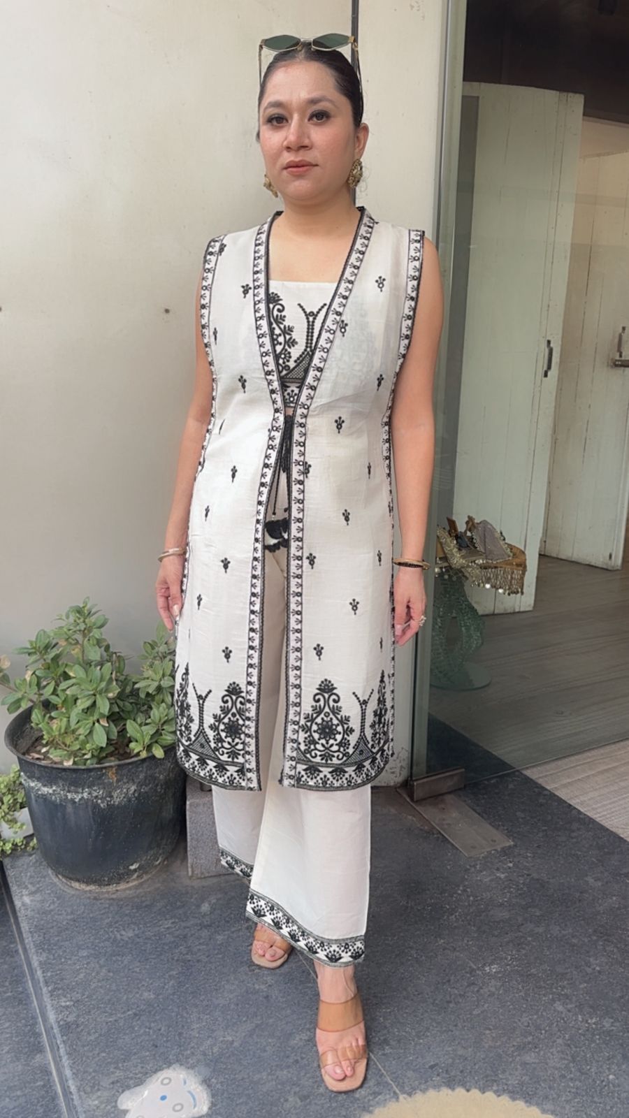 Tiara Ivory thread work 3pc Cotton Indo western outfit