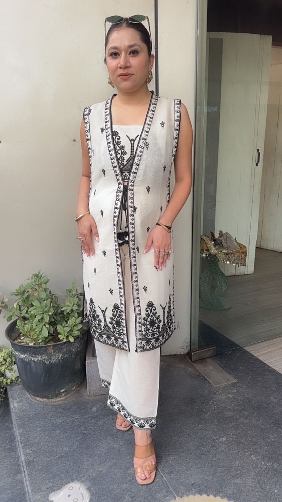 Tiara Ivory thread work 3pc Cotton Indo western outfit