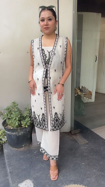 Tiara Ivory thread work 3pc Cotton Indo western outfit