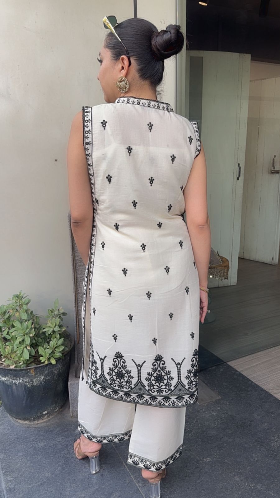 Tiara Ivory thread work 3pc Cotton Indo western outfit