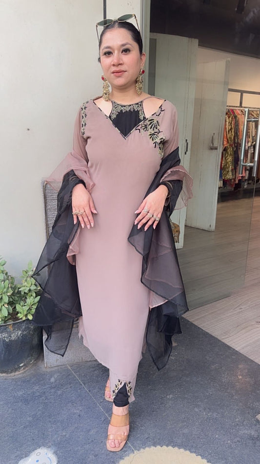 Beige Black Hit Designer Suit