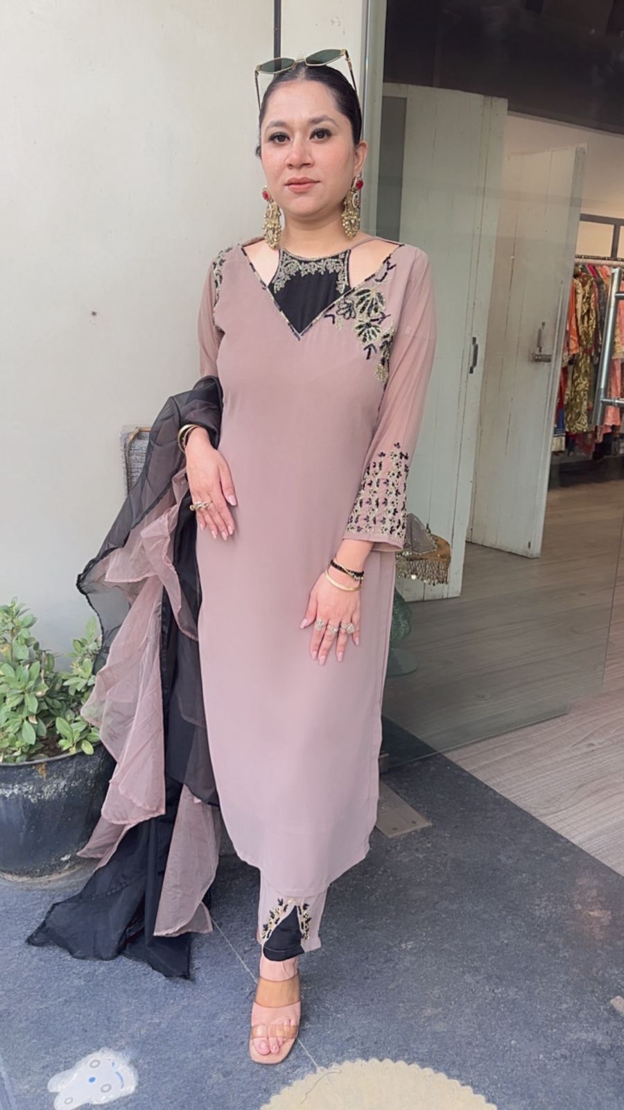 Beige Black Hit Designer Suit