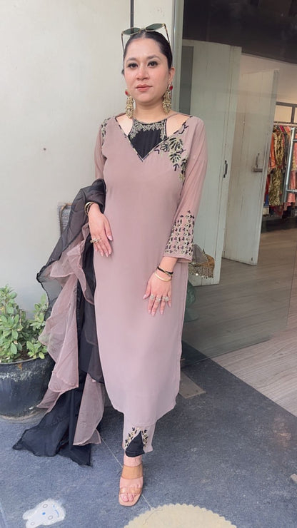 Beige Black Hit Designer Suit