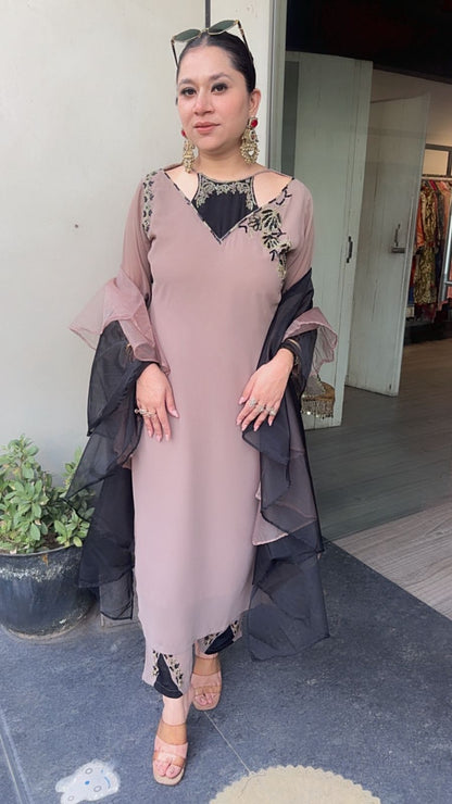 Beige Black Hit Designer Suit