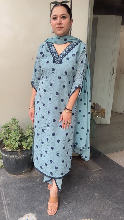 Tokyo Blue Polka chiffle Designer Suit