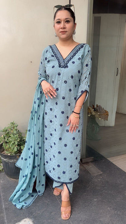 Tokyo Blue Polka chiffle Designer Suit