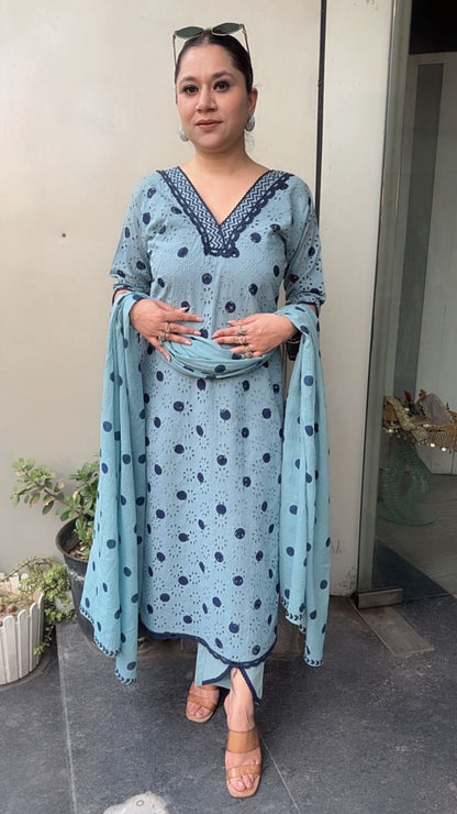 Tokyo Blue Polka chiffle Designer Suit