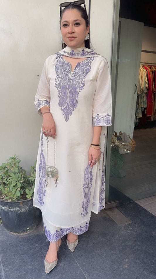 Latte purple Ivory cotton Designer Suit