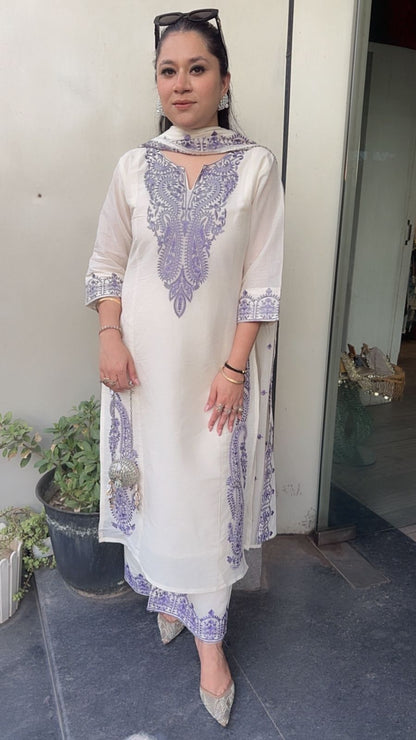 Latte purple Ivory cotton Designer Suit