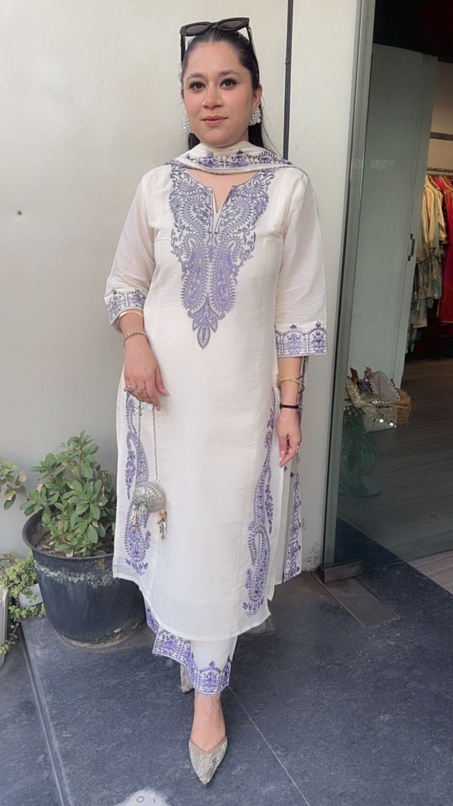 Latte purple Ivory cotton Designer Suit