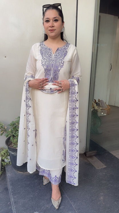 Latte purple Ivory cotton Designer Suit