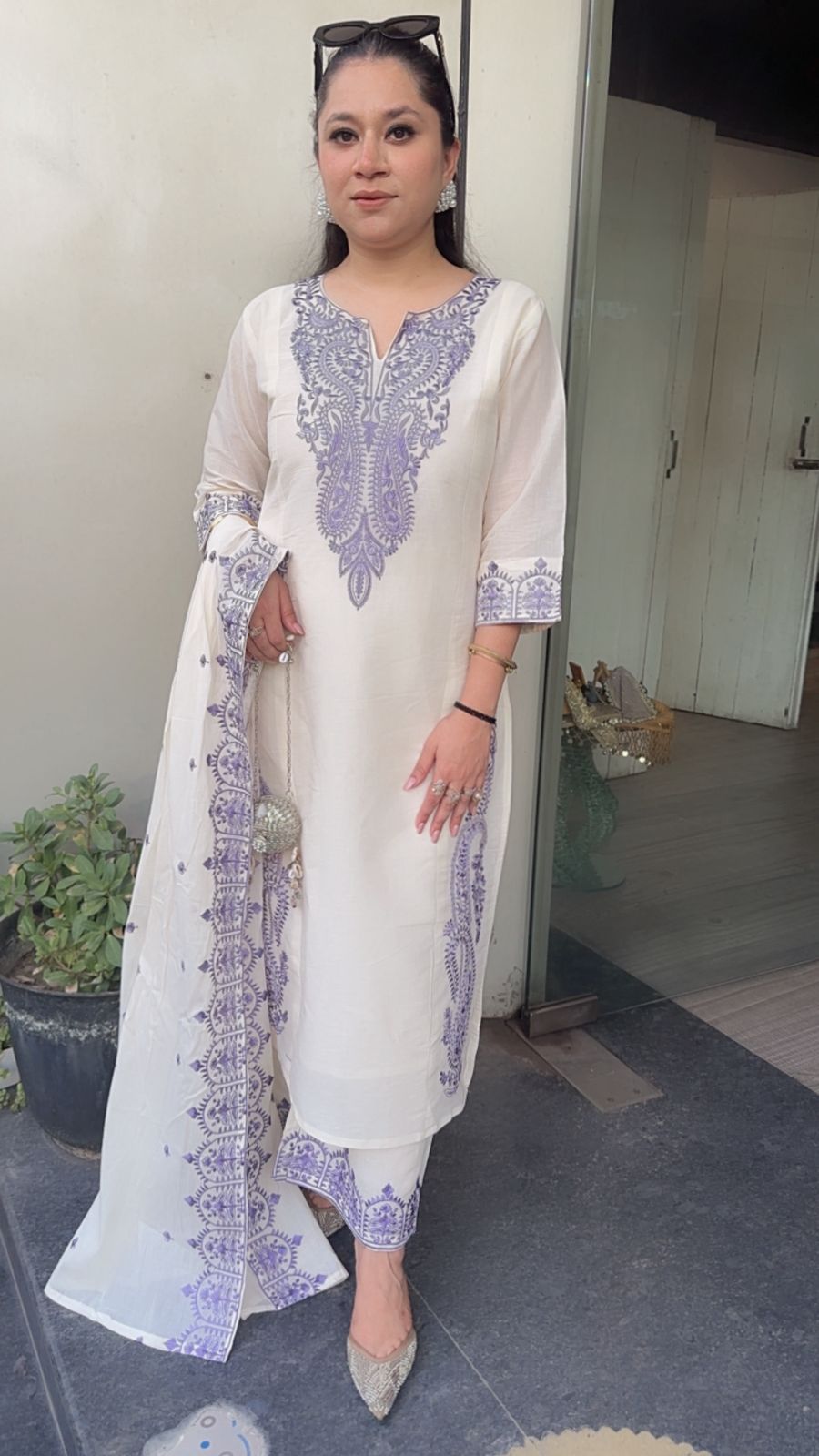 Latte purple Ivory cotton Designer Suit