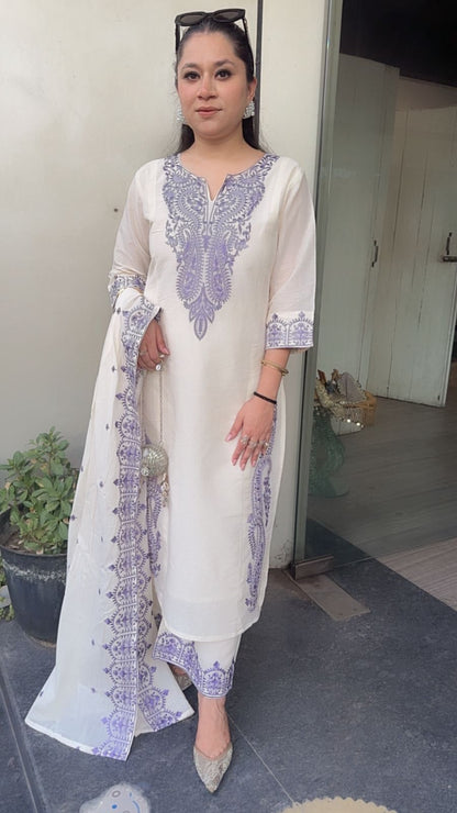 Latte purple Ivory cotton Designer Suit