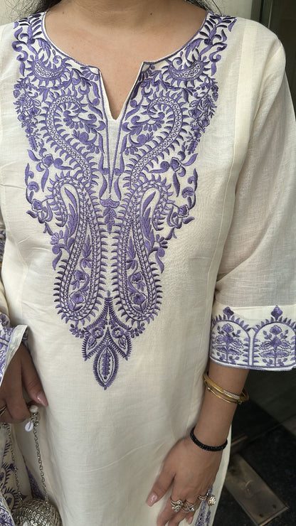 Latte purple Ivory cotton Designer Suit