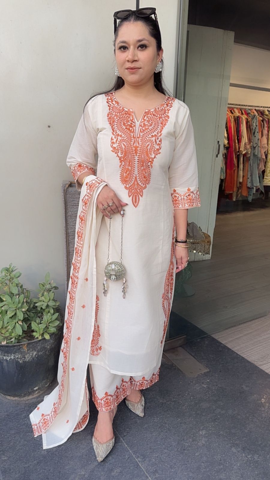 Latte Rust Ivory cotton Designer Suit