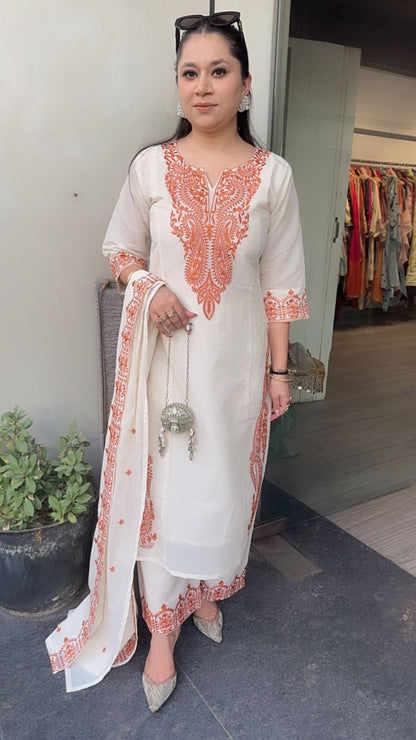 Latte Rust Ivory cotton Designer Suit