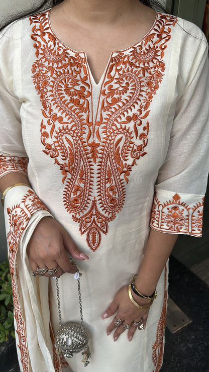 Latte Rust Ivory cotton Designer Suit