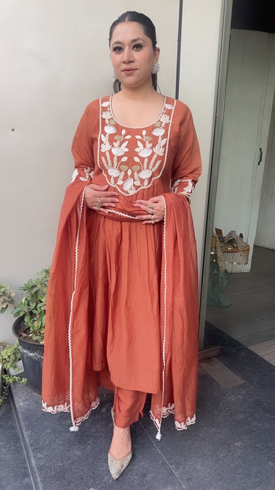 Adore Rust A-line Designer Suit