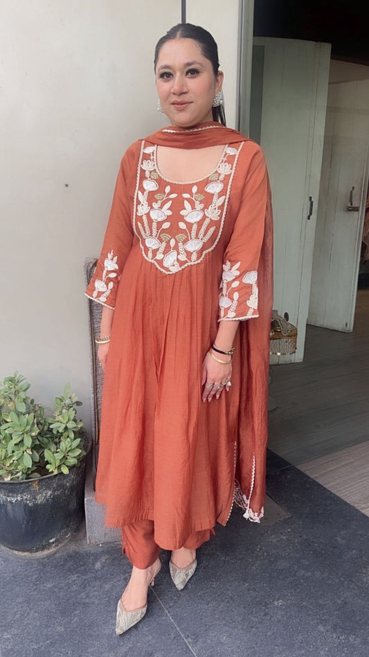 Adore Rust A-line Designer Suit