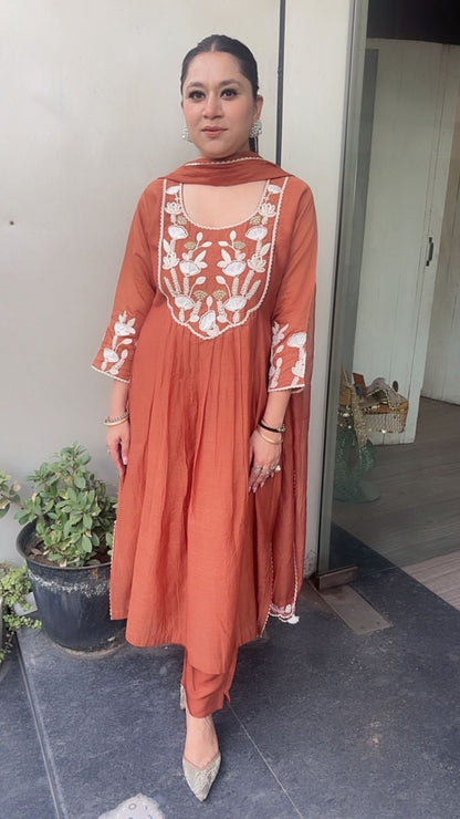 Adore Rust A-line Designer Suit