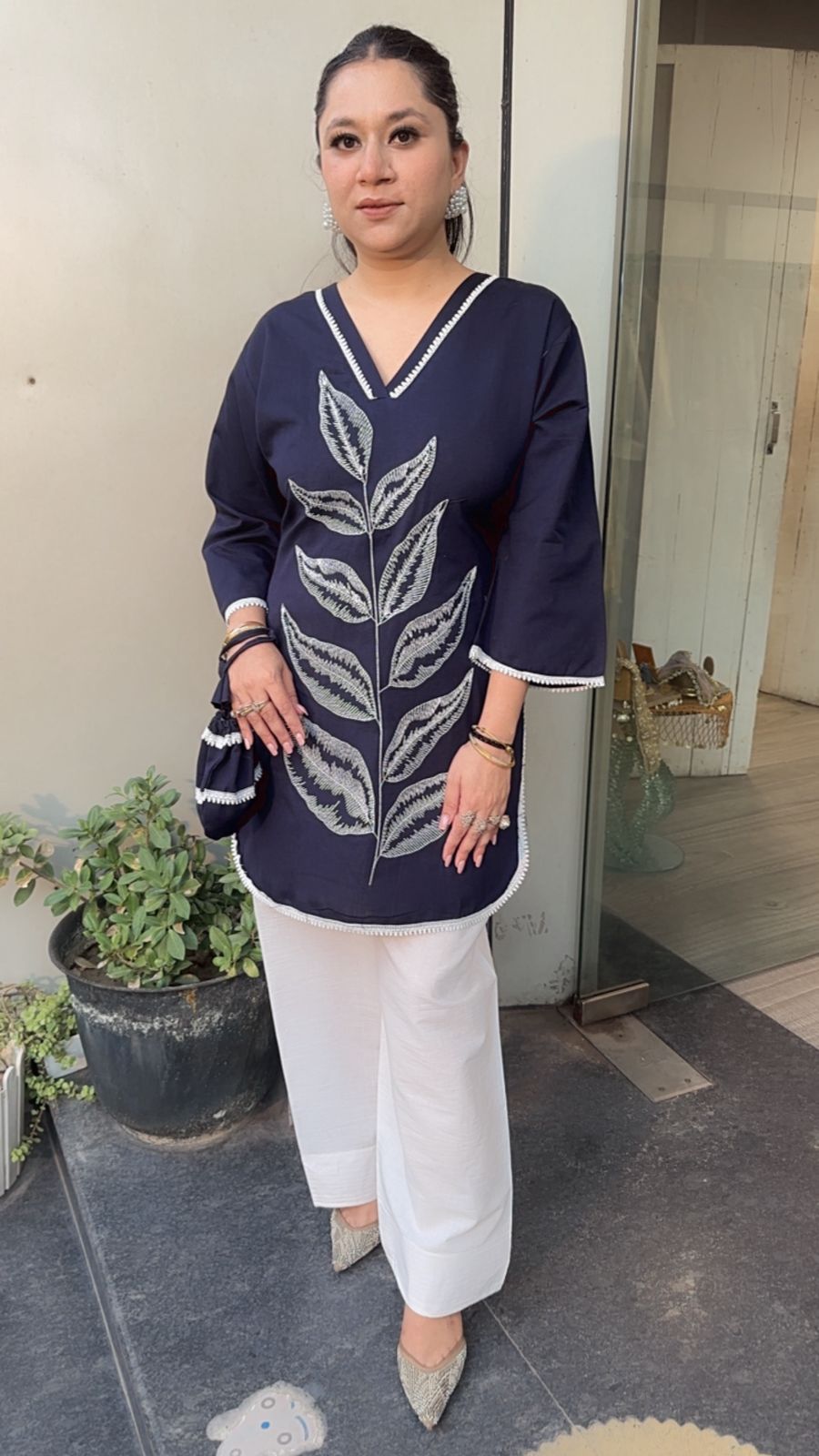 Tropical Navy Blue Cordset with Potli