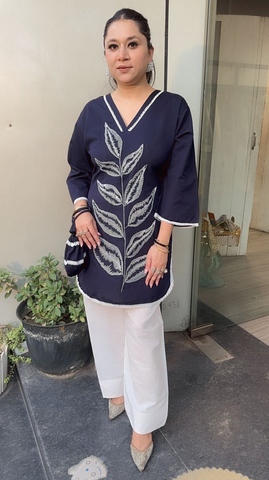 Tropical Navy Blue Cordset with Potli