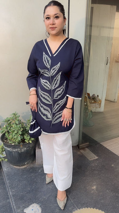 Tropical Navy Blue Cordset with Potli