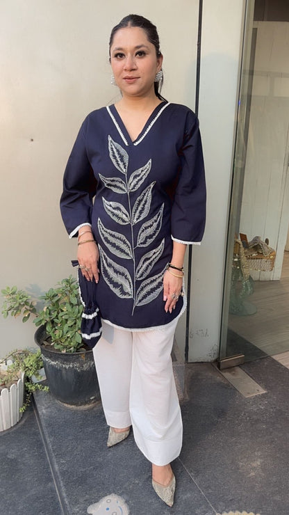 Tropical Navy Blue Cordset with Potli