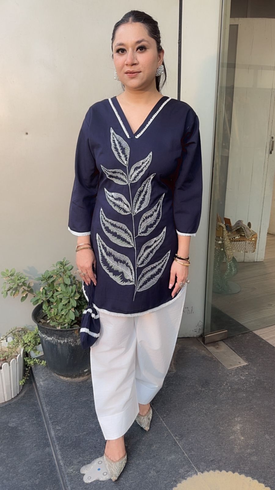 Tropical Navy Blue Cordset with Potli